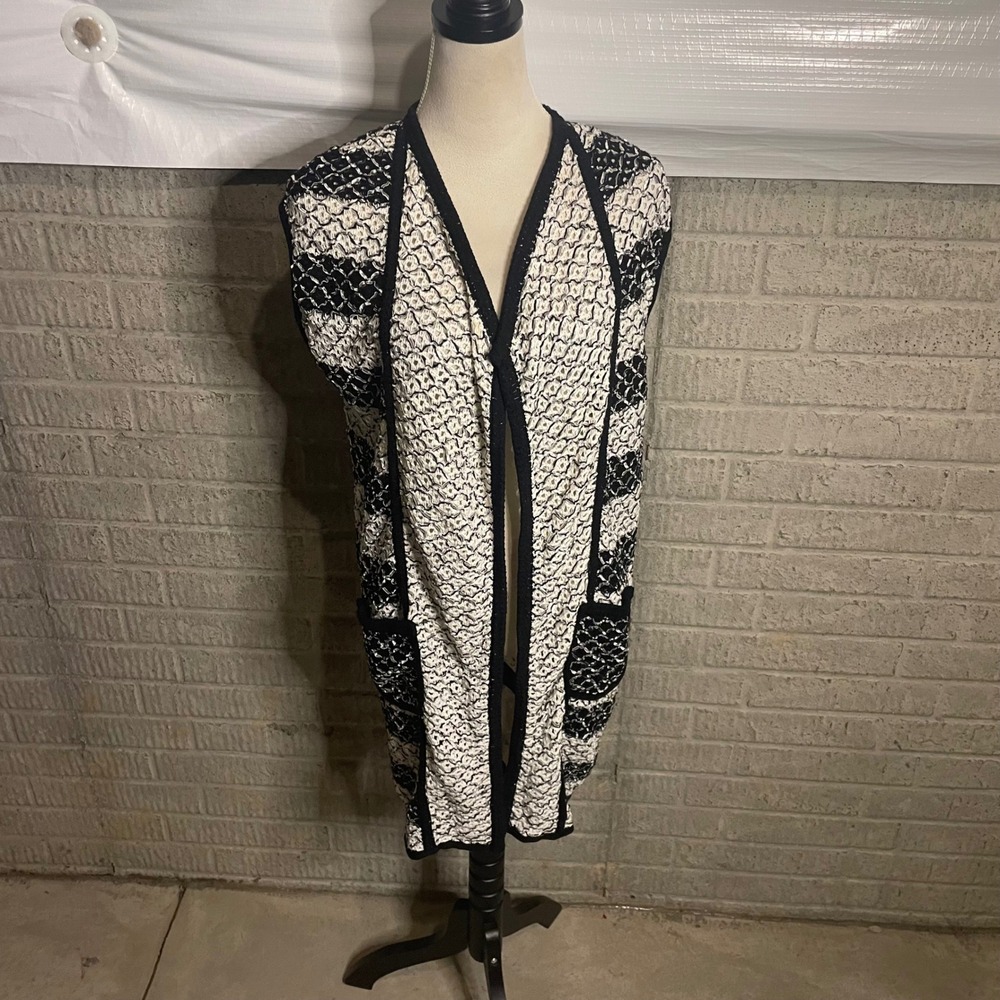 ZOZO Black & White Sleeveless Knit Duster Cardigan Medium M Open‎ Front